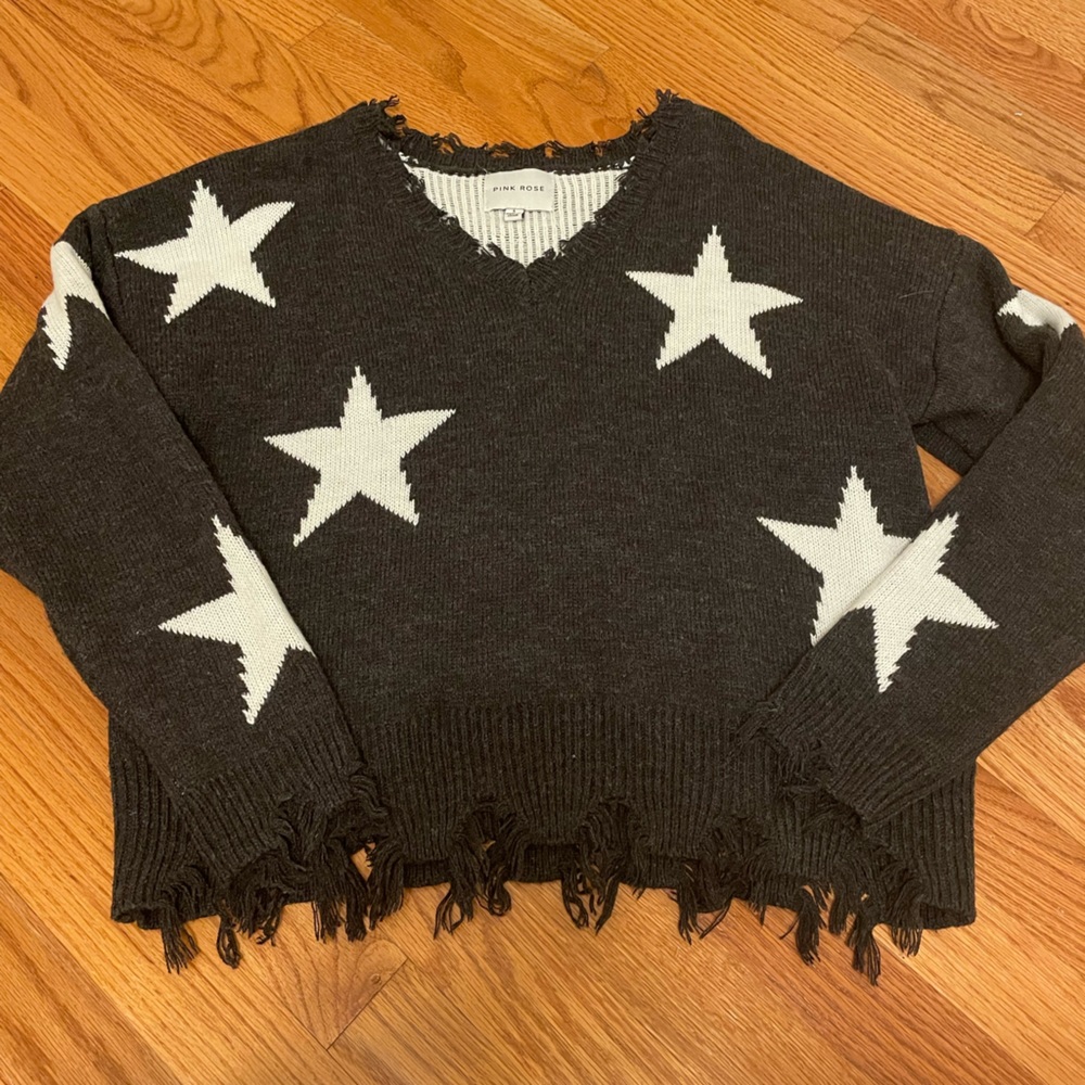 Pink Rose cropped star sweater